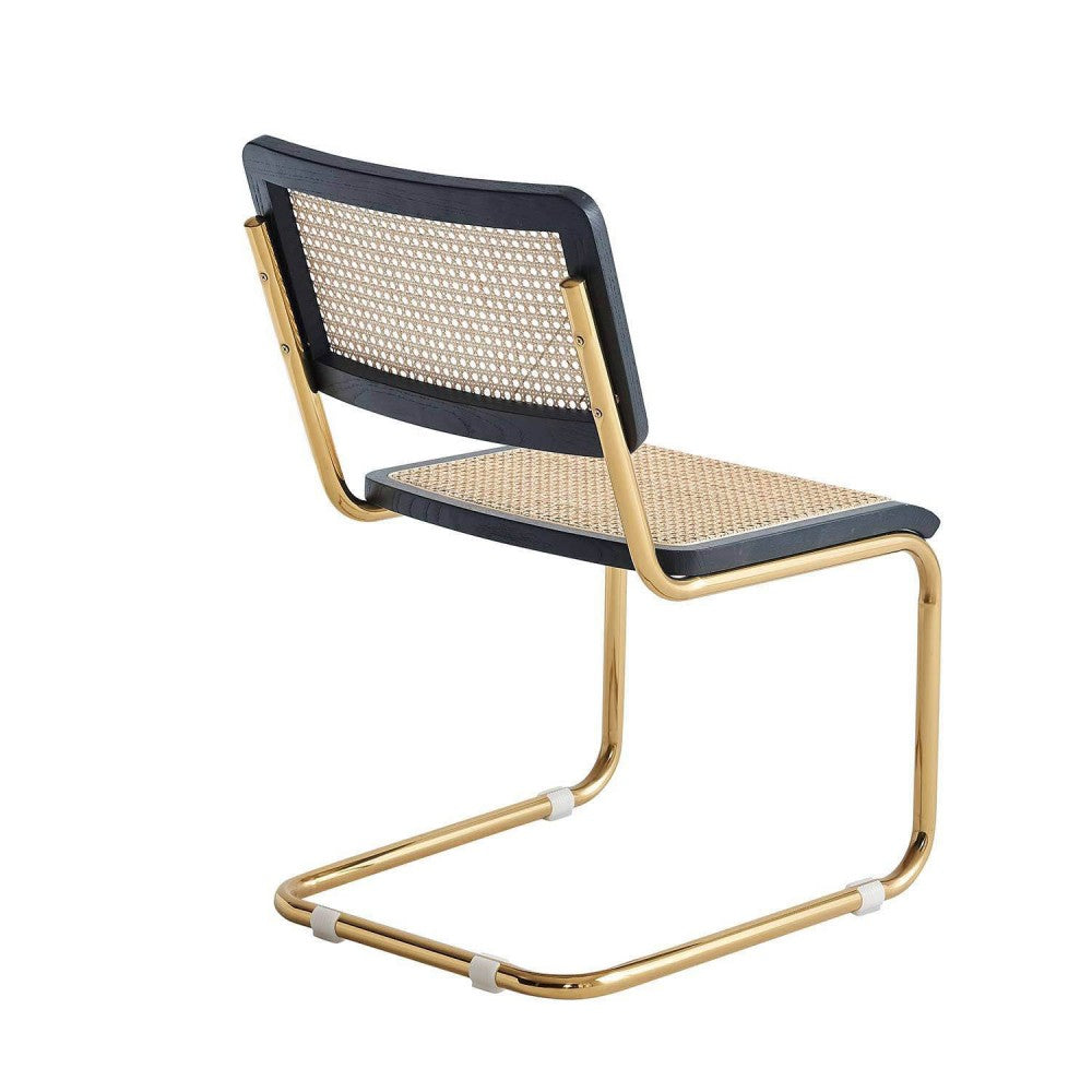 SILLA MARCEL NEGRA PATA ORO CON RATÁN NATURAL