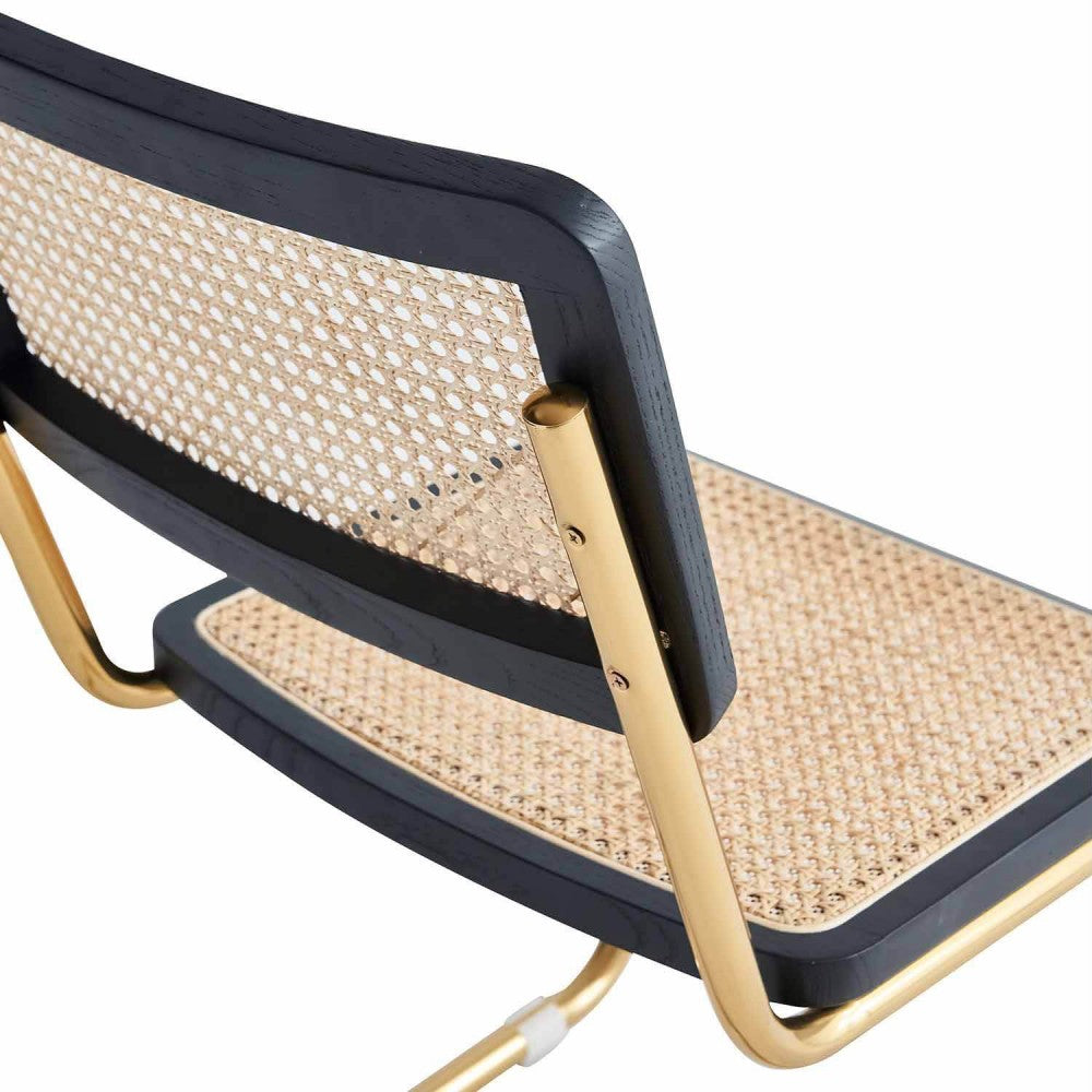 SILLA MARCEL NEGRA PATA ORO CON RATÁN NATURAL