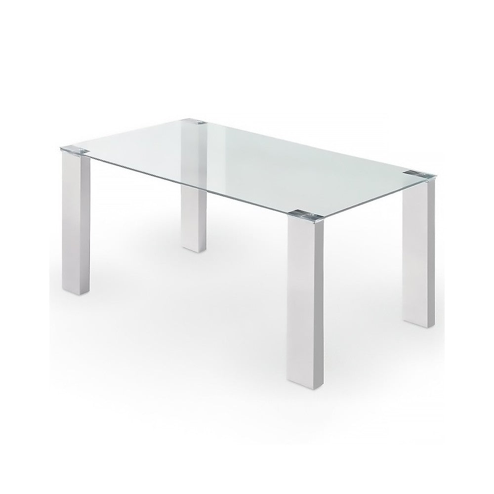 MESA SOU - CRISTAL TRANSPARENTE PATAS BLANCAS