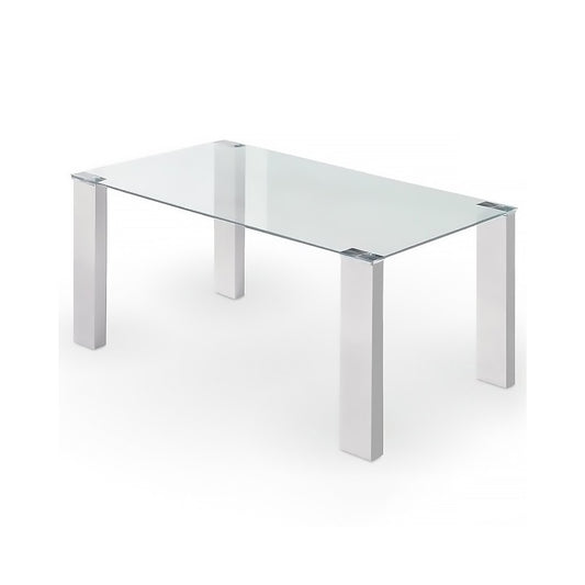 MESA SOU - CRISTAL TRANSPARENTE PATAS BLANCAS