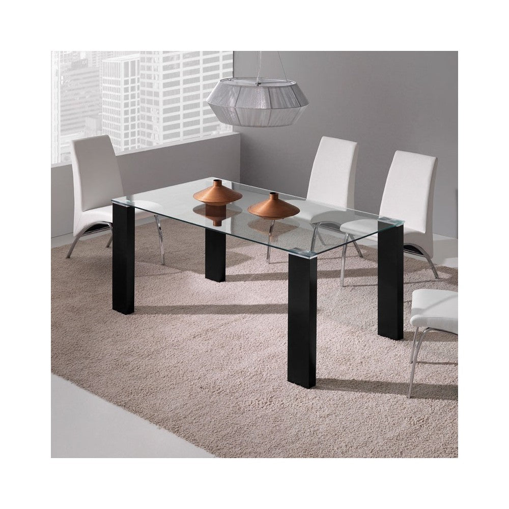 MESA SOU - CRISTAL TRANSPARENTE PATAS NEGRAS