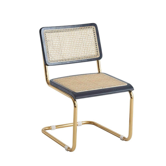 SILLA MARCEL NEGRA PATA ORO CON RATÁN NATURAL