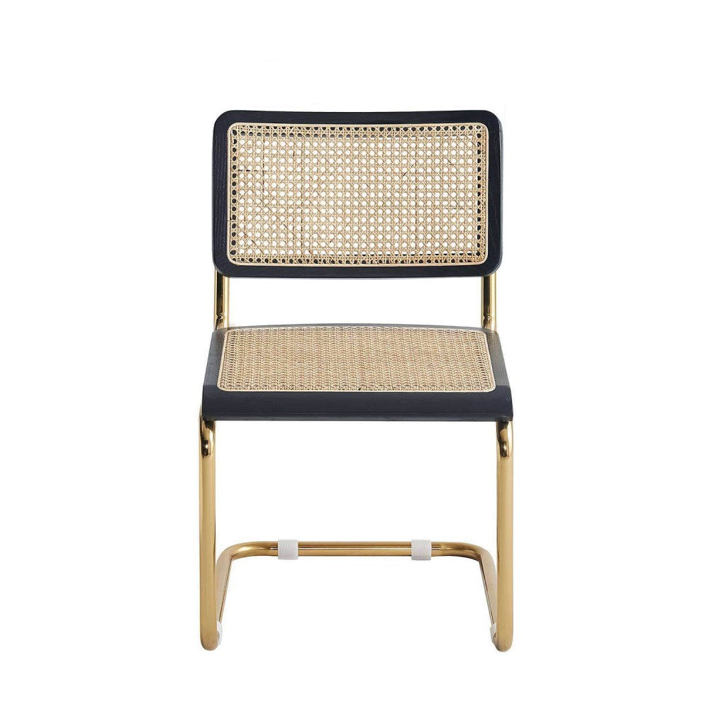 SILLA MARCEL NEGRA PATA ORO CON RATÁN NATURAL