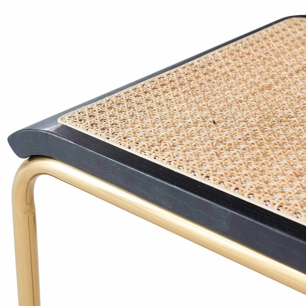 SILLA MARCEL NEGRA PATA ORO CON RATÁN NATURAL